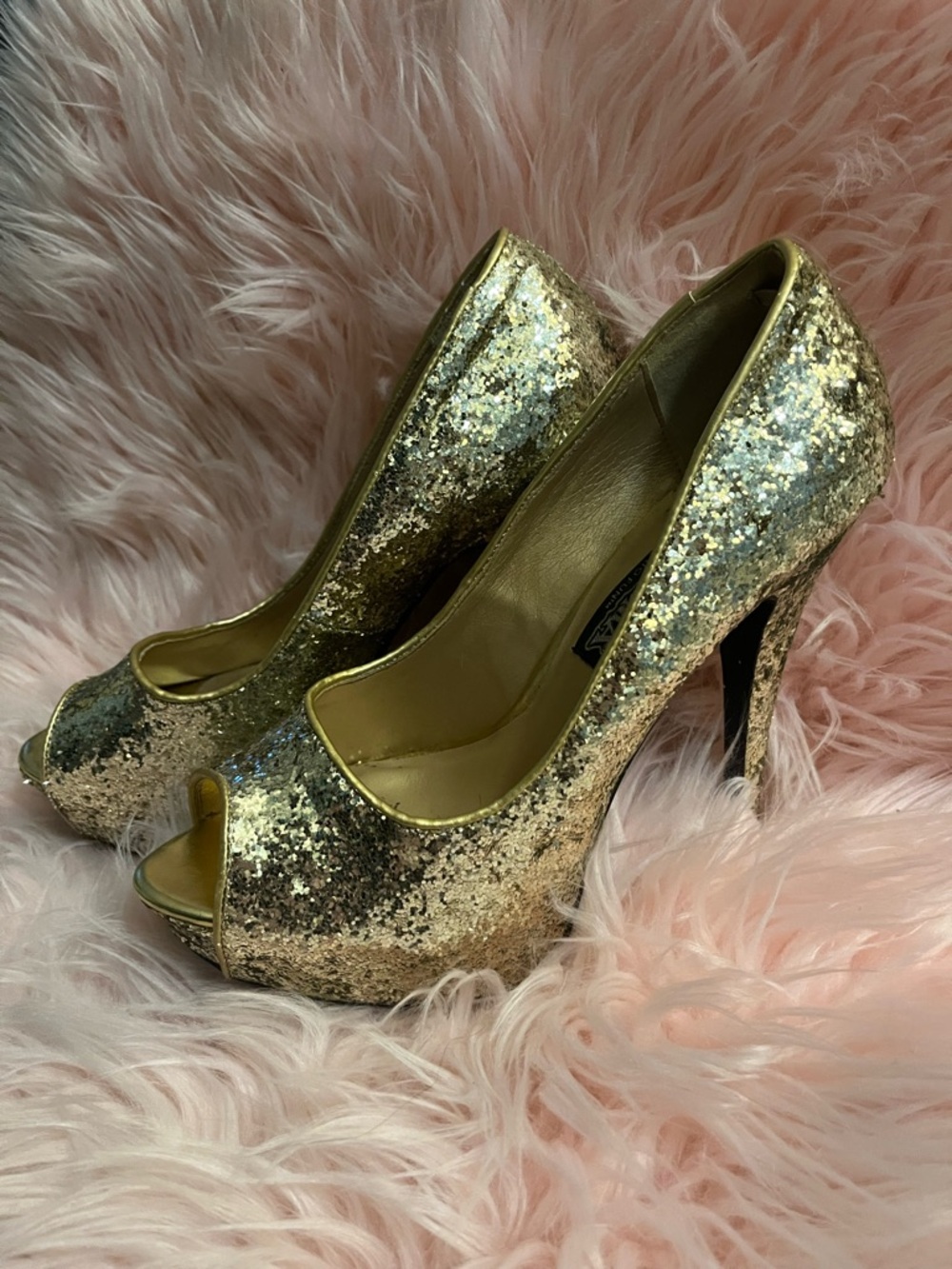Funtasma Gold Sequin Peep-Toe Platform Heels - Picture 2 of 5